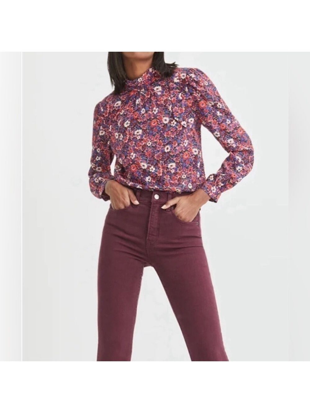 Veronica Beard Chilton Blouse in Berry Floral size 12
